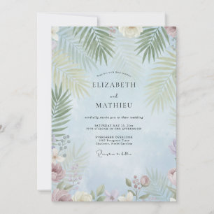 Convite Casamento Azul Tropical Palmeira Eucalipto Silenci