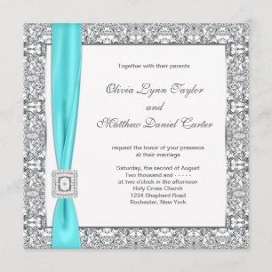 Convite Casamento Azul Turquesa e Prata
