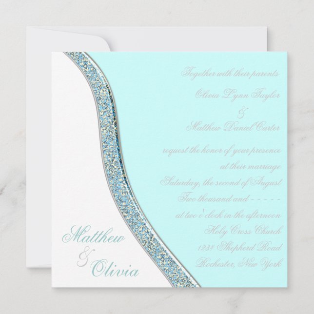 Convite Casamento Azul Turquesa Elegante (Frente)