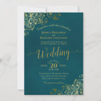 Casamento Azul Turquesa Elegante Caligrafia Dourad