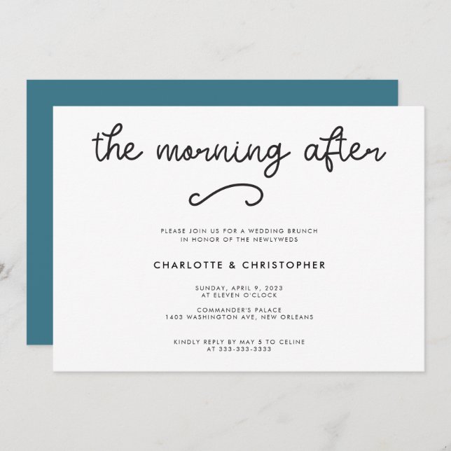 Convite Casamento Azul Turquesa Moderno na Manhã Seguinte  (Frente/Verso)