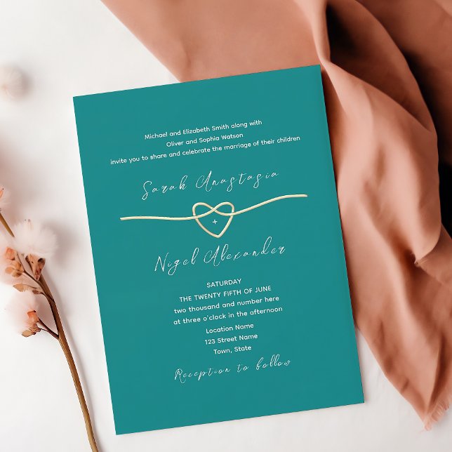 Convite Casamento Azul Turquesa Simples Moderno (Criador carregado)