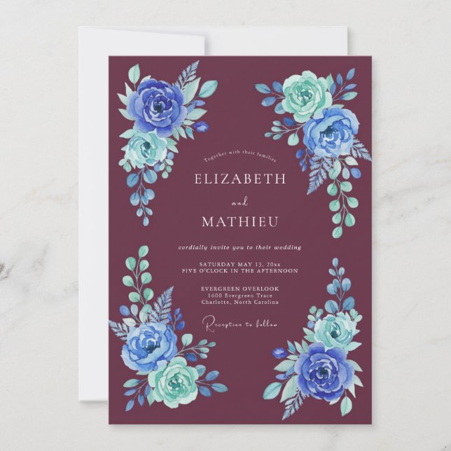 Convite Casamento Azul Verdante Etéreo (Frente)