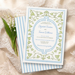 Convite Casamento Azul Verde Lily Valley Vintage Nouveau