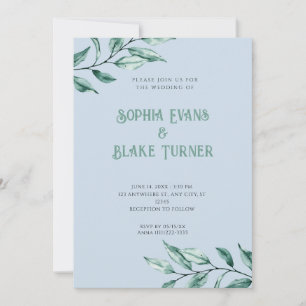 Convite Casamento Azul Verde Minimalista Moderno