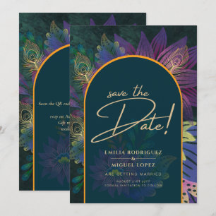 Convite Casamento Azul Verde Paquock Jewel Tones