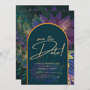 Convite Casamento Azul Verde Paquock Jewel Tones