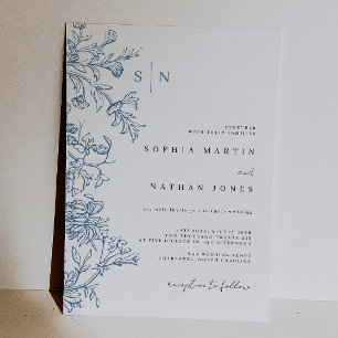 Convite Casamento Azul Vintage