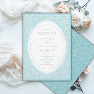 Convite Casamento Azul Vintage Branco Renda