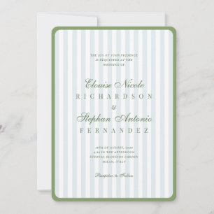 Convite Casamento Azul Vintage e Sage Tudo em Um Old Money