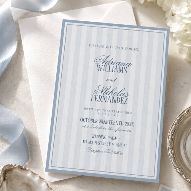 Convite Casamento Azul Vintage Old Money (Criador carregado)