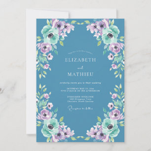 Convite Casamento Azul Violeta Ranunculus Eucalipto Poento