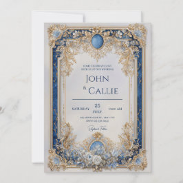 Convite Casamento Barroco Azul Safira Vitoriano Regal em O