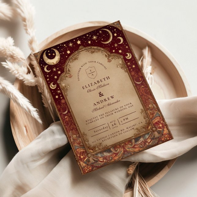 Convite Casamento Barroco Borgonha Celestial (Criador carregado)