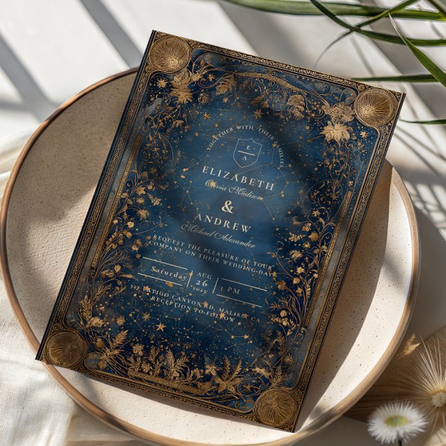 Convite Casamento Barroco Celestial à Meia-Noite (Criador carregado)