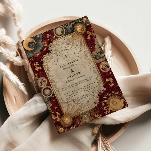Convite Casamento Barroco Celestial Carmesim (Criador carregado)