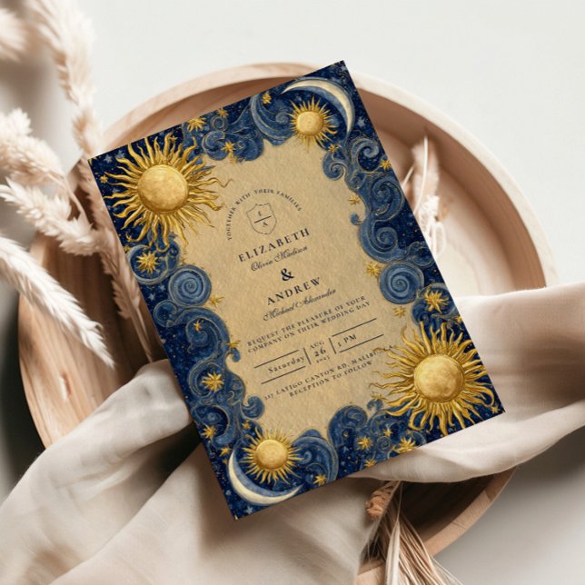 Convite Casamento Barroco Celestial Dourado (Criador carregado)