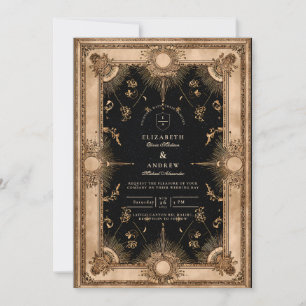 Convite Casamento Barroco Celestial Preto e Dourado