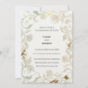 Convite Casamento Barroco com Tons de Sage Pálido