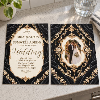 Convite Casamento Barroco de Veludo Preto Meia-Noite