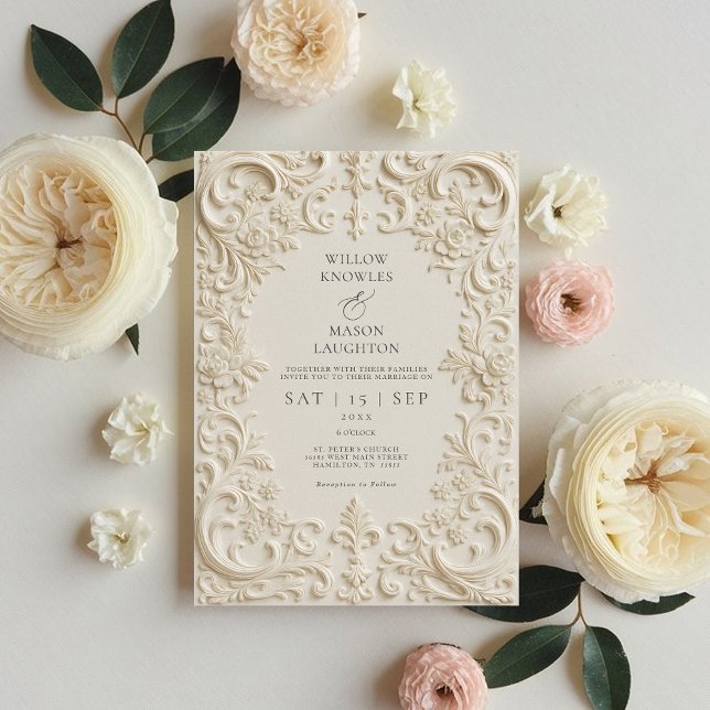 Convite Casamento Barroco Elegante (Elegant Baroque Wedding Invitation Front)