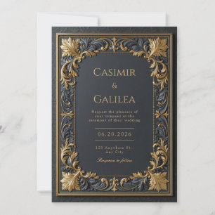 Convite Casamento Barroco em Ouro à Meia-Noite