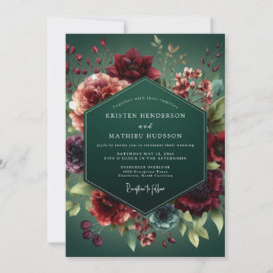 Convite Casamento Barroco Floral em Verde Caçador