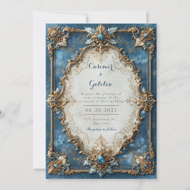 Convite Casamento Barroco Joia Azula (Frente)