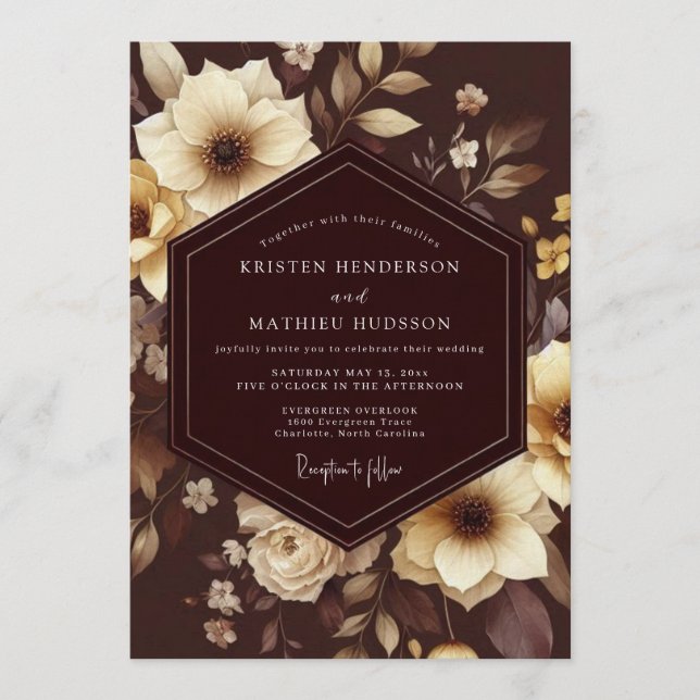 Convite Casamento Barroco Marfim Espresso (Frente)