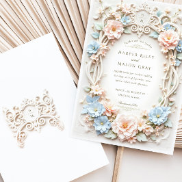 Convite Casamento Barroco Romântico com Acentos Florais