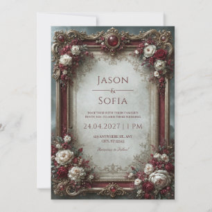 Convite Casamento Barroco Rosa Borgonha