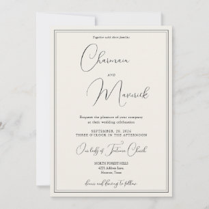 Convite Casamento Bege Clássico Elegante 