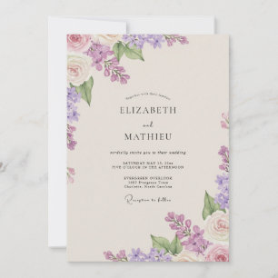 Convite Casamento Bege com Amor-perfeito Costeiro