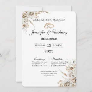 Convite Casamento bege com bouquet