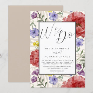 Convite Casamento Bege com Flores Silvestres em Aquarela B