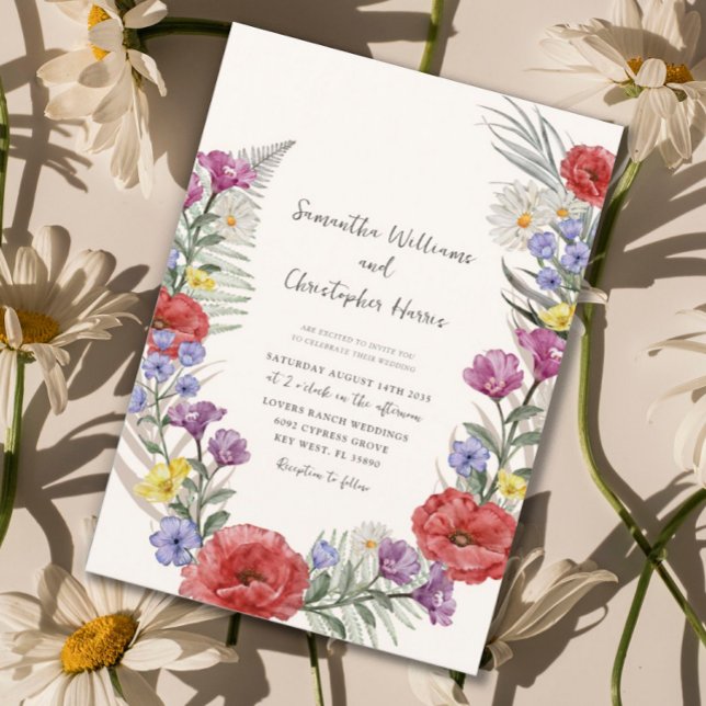 Convite Casamento Bege Marfim Flor Silvestre Rústico (Criador carregado)