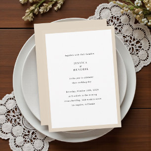 Convite Casamento Bege Minimalista Moderno e Elegante Simp