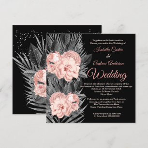 Convite Casamento Bege Rosa Carvão Floral Preto