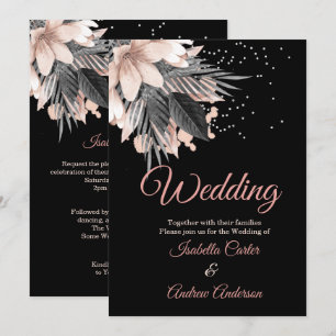 Convite Casamento Bege Rosa Carvão Floral Preto