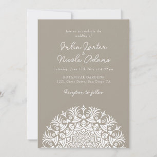Convite Casamento Bege Taupe Madeira Mandala Abstrato