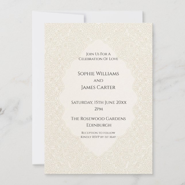 Convite Casamento Beige Art Deco (Frente)