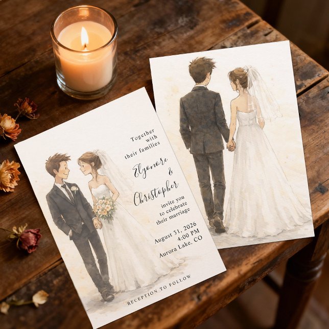 Convite Casamento Beige Boho Caprichoso Aquarela (Criador carregado)