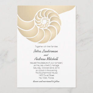 Convite Casamento Beige Nautilus Shell Beach
