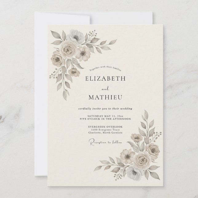 Convite Casamento Beige Refined Nature (Frente)