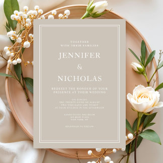 Convite Casamento Beige Taupe Formal Elegante Moderno