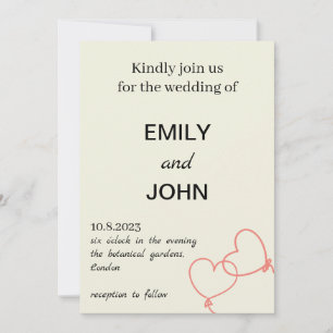 Convite Casamento Beige Two Red Hearts