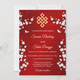 Convite Casamento Bilíngue Flor de Cerejeira Tibetano Bran