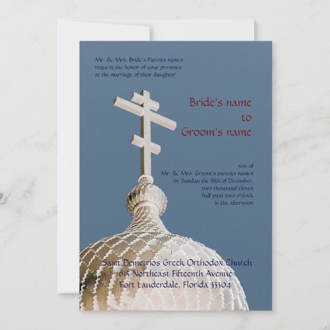 Convite Casamento bizantino da igreja (Frente)