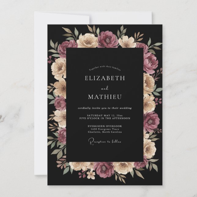 Convite Casamento Black Champagne Dahlia (Frente)