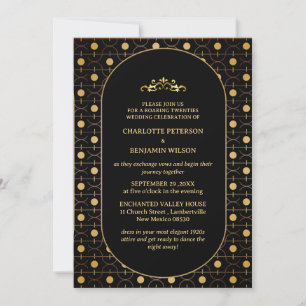 Convite Casamento Black & Gold Gatsby Art Deco anos 20